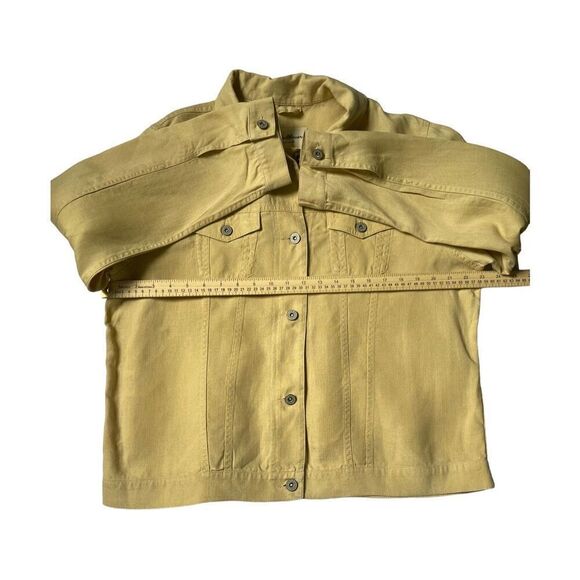 Eddie Bauer Size L Tall Lightweight Linen Yellow Button Up Shirt Jacket - Picture 9 of 11